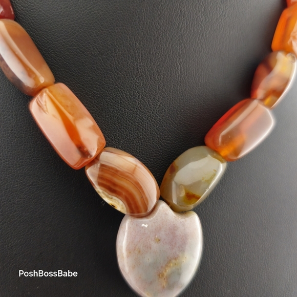 Chunky Natural Stone Necklace with Statement Pendant - Picture 7 of 8